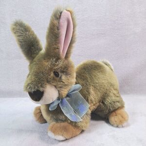Walmart Plush Realistic Easter Bunny Rabbit Blue Bow Stuffed Animal Toy Soft Fur